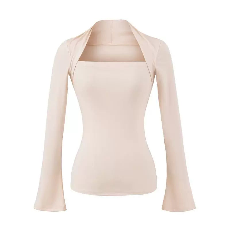 Tencel Square Neck Layered Long Sleeve Top