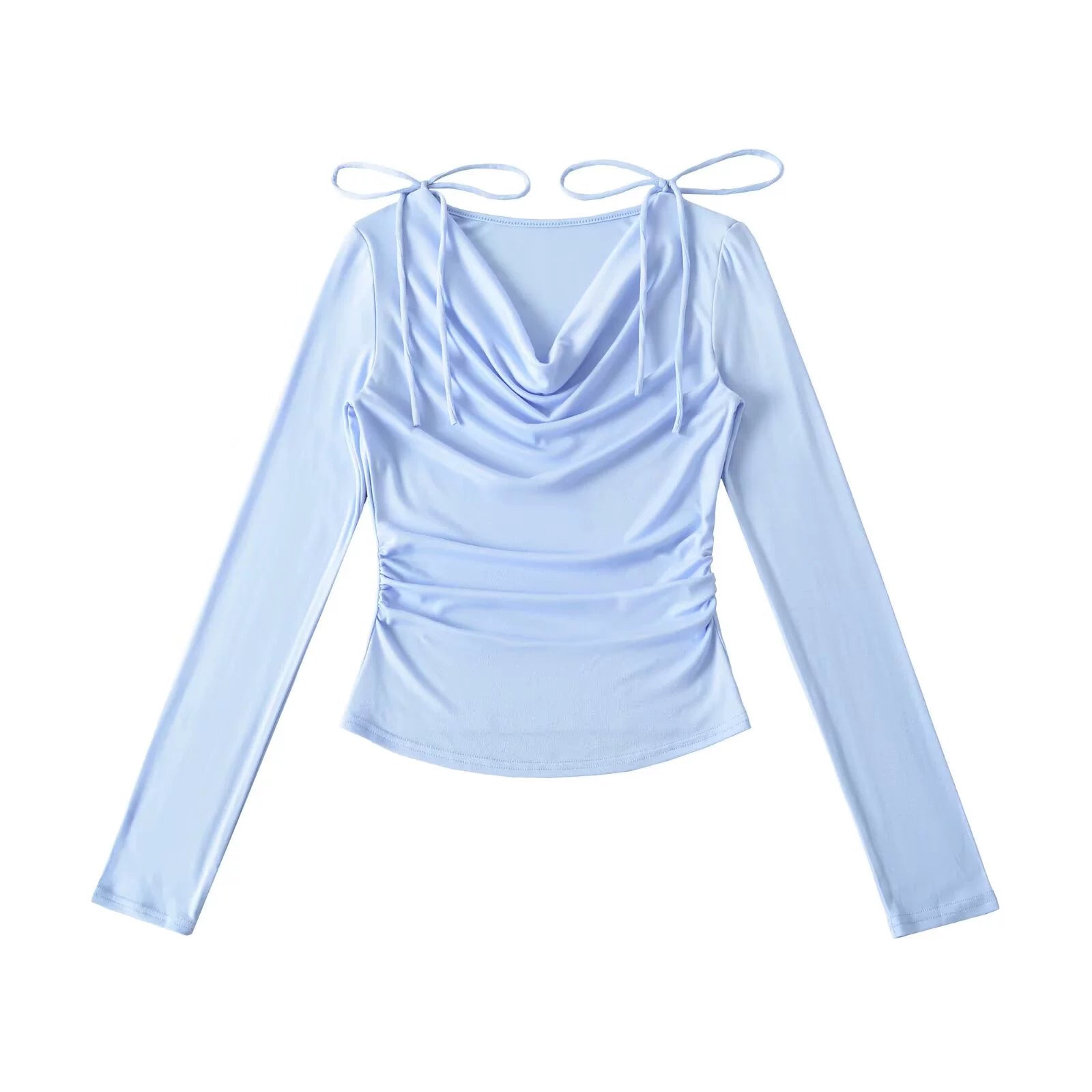 Off-Shoulder Draped Ribbon Long Sleeve Top