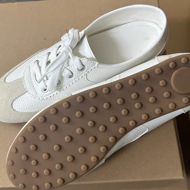 White Patchwork Flat Derby Shoes