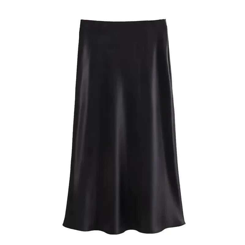 High-waisted satin silky skirt