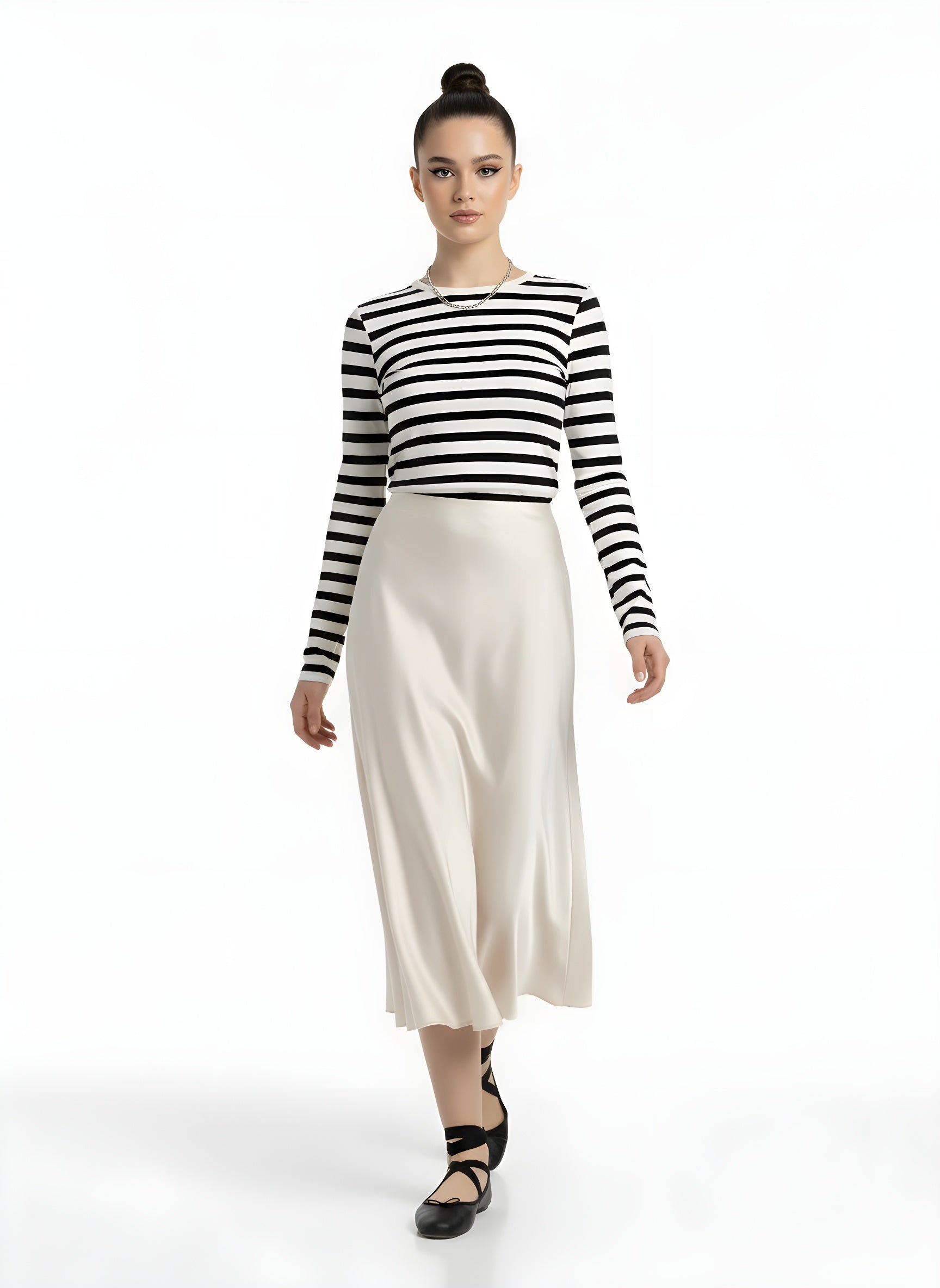 High-waisted satin silky skirt