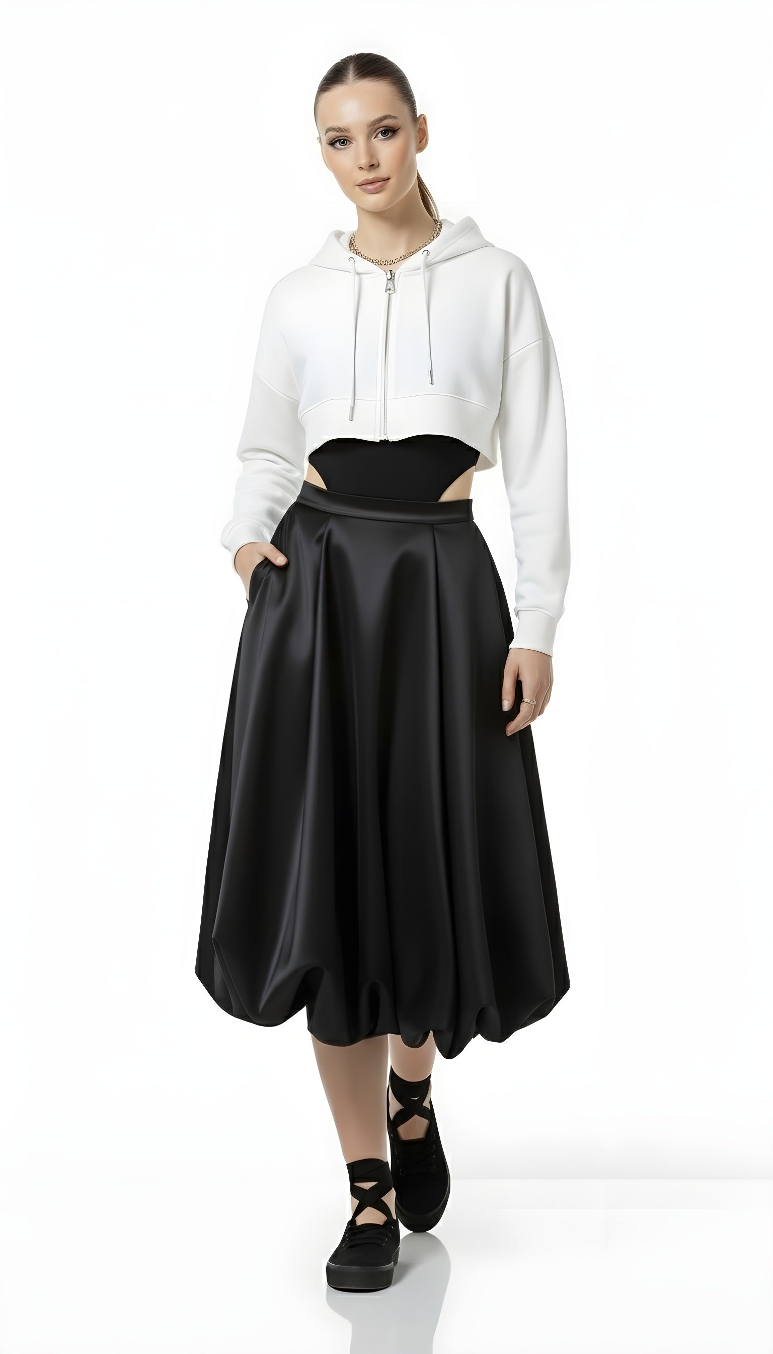 Balletcore Flowing Bud Skirt – High Waist Lantern Hem Midi