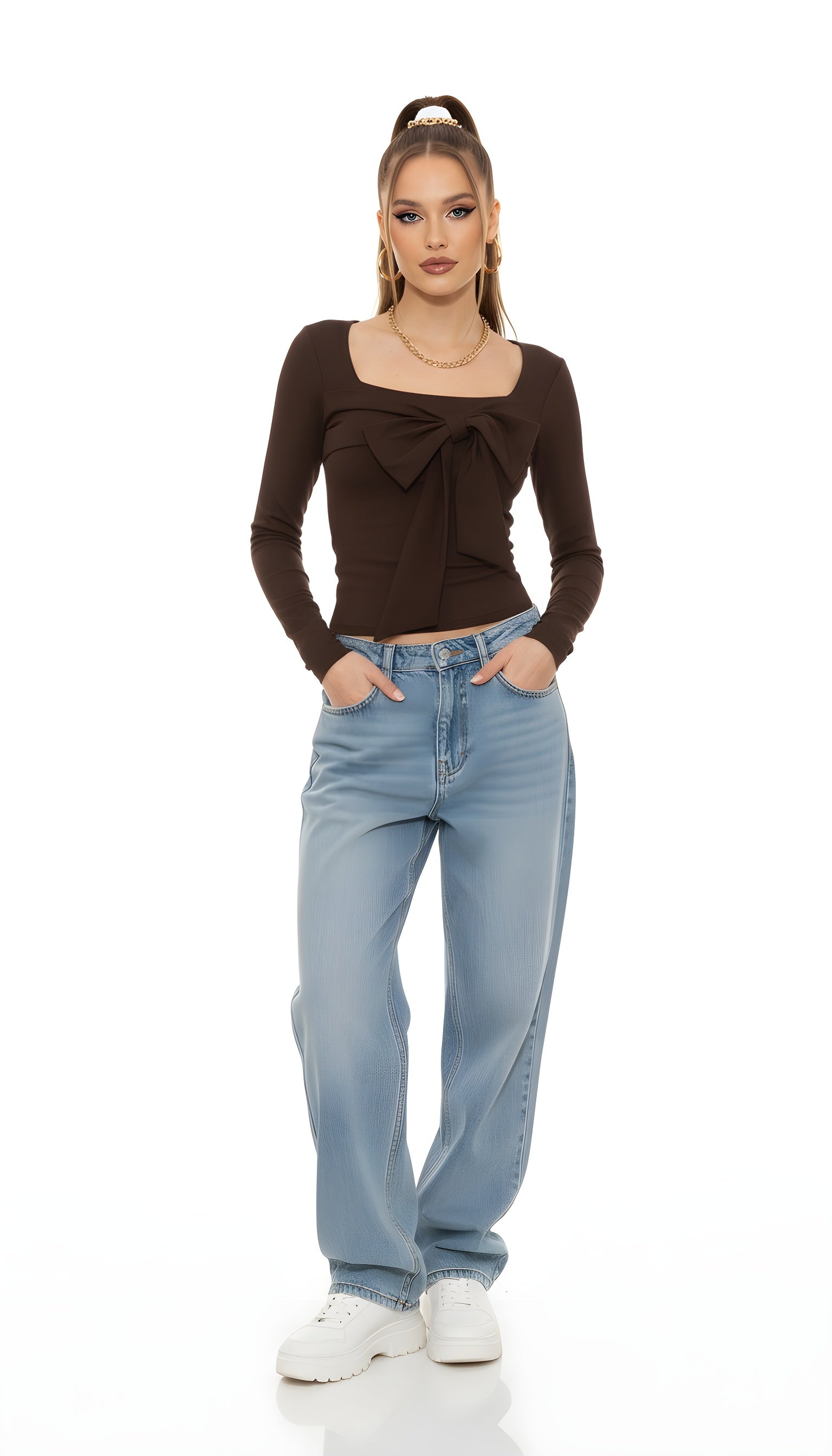 Balletcore Square Neck Bow Blouse