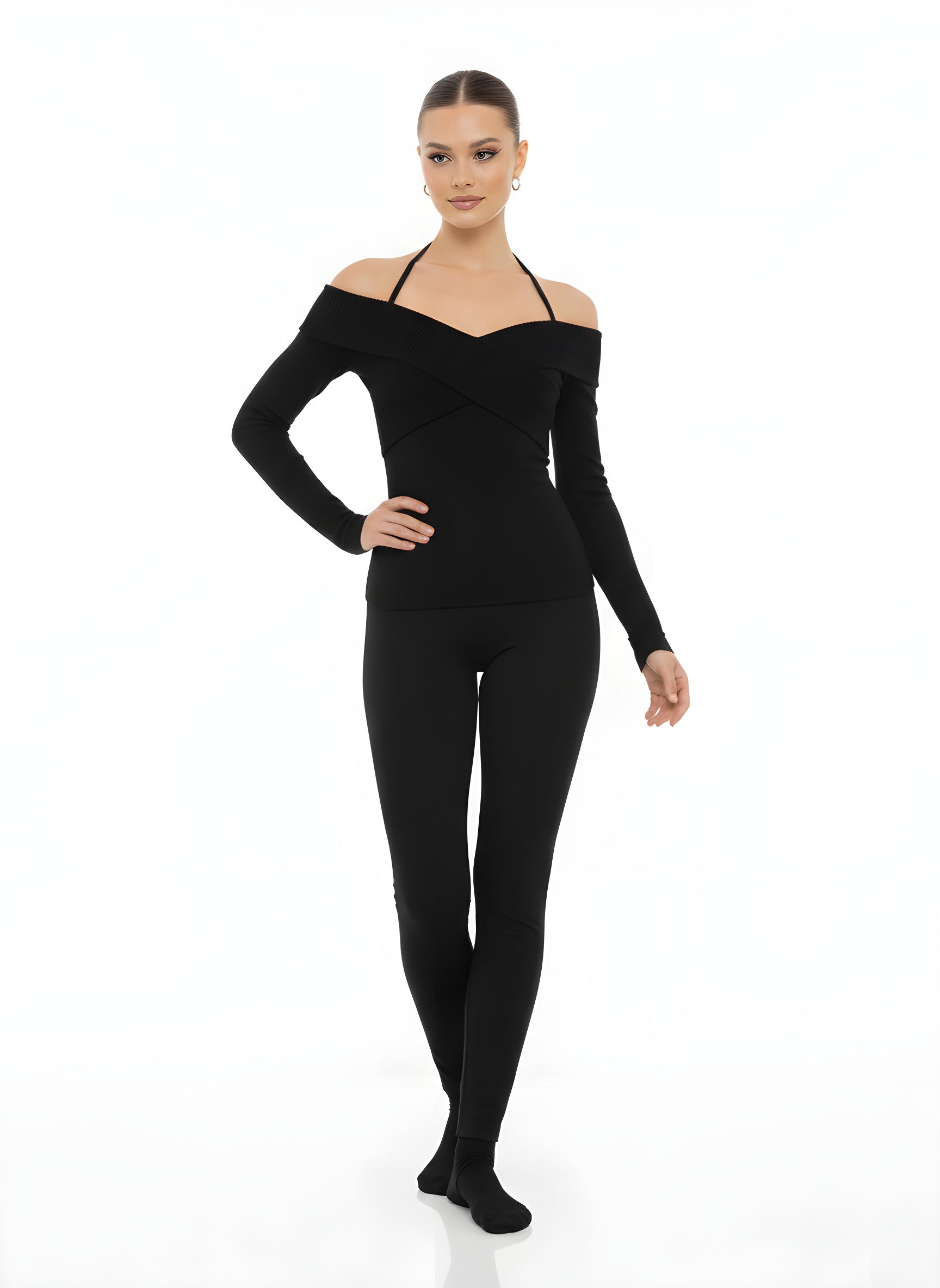 Off-Shoulder Halterneck Knit Sweater