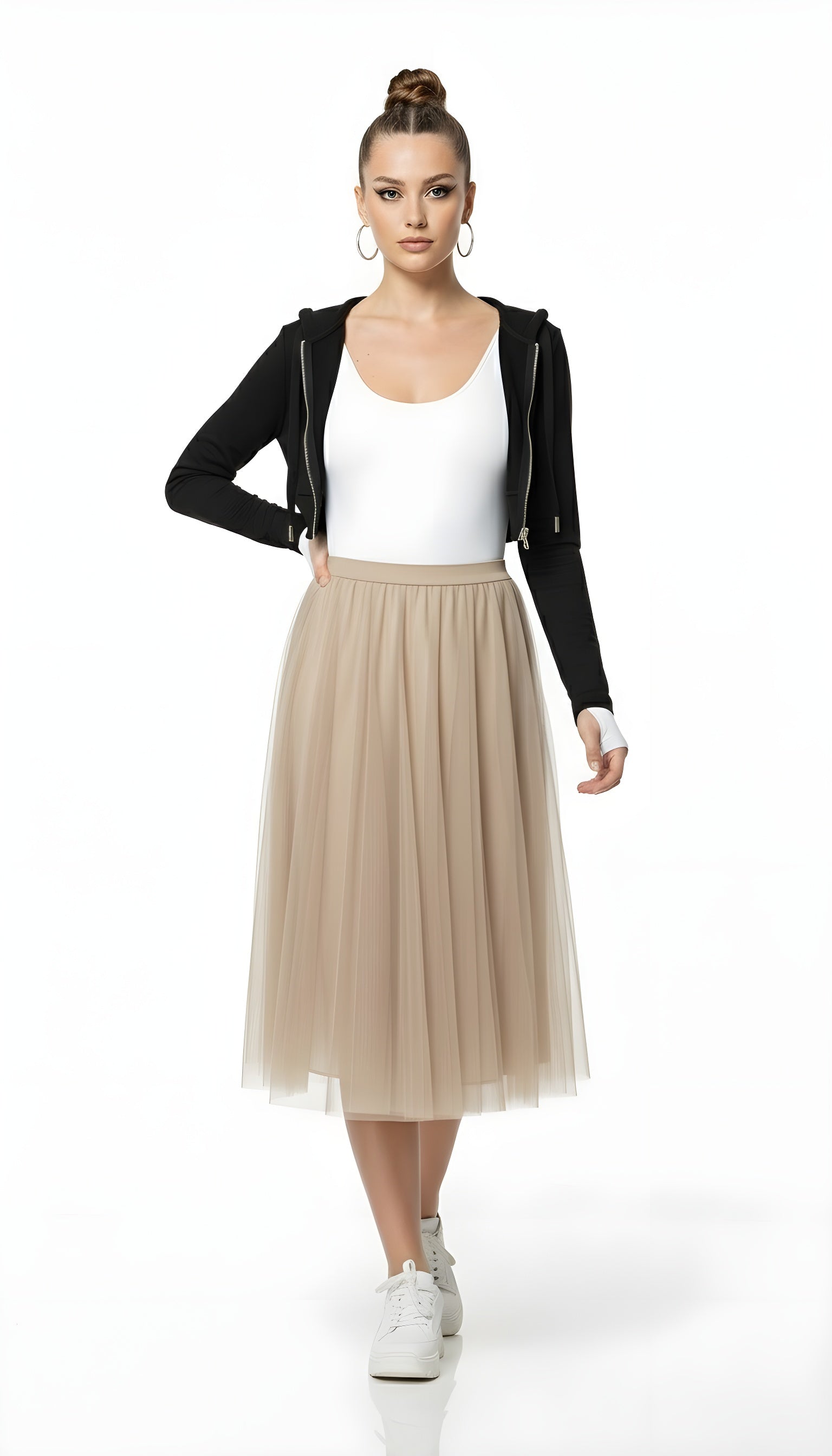 Balletcore High Waist Tulle Pleated Midi Skirt