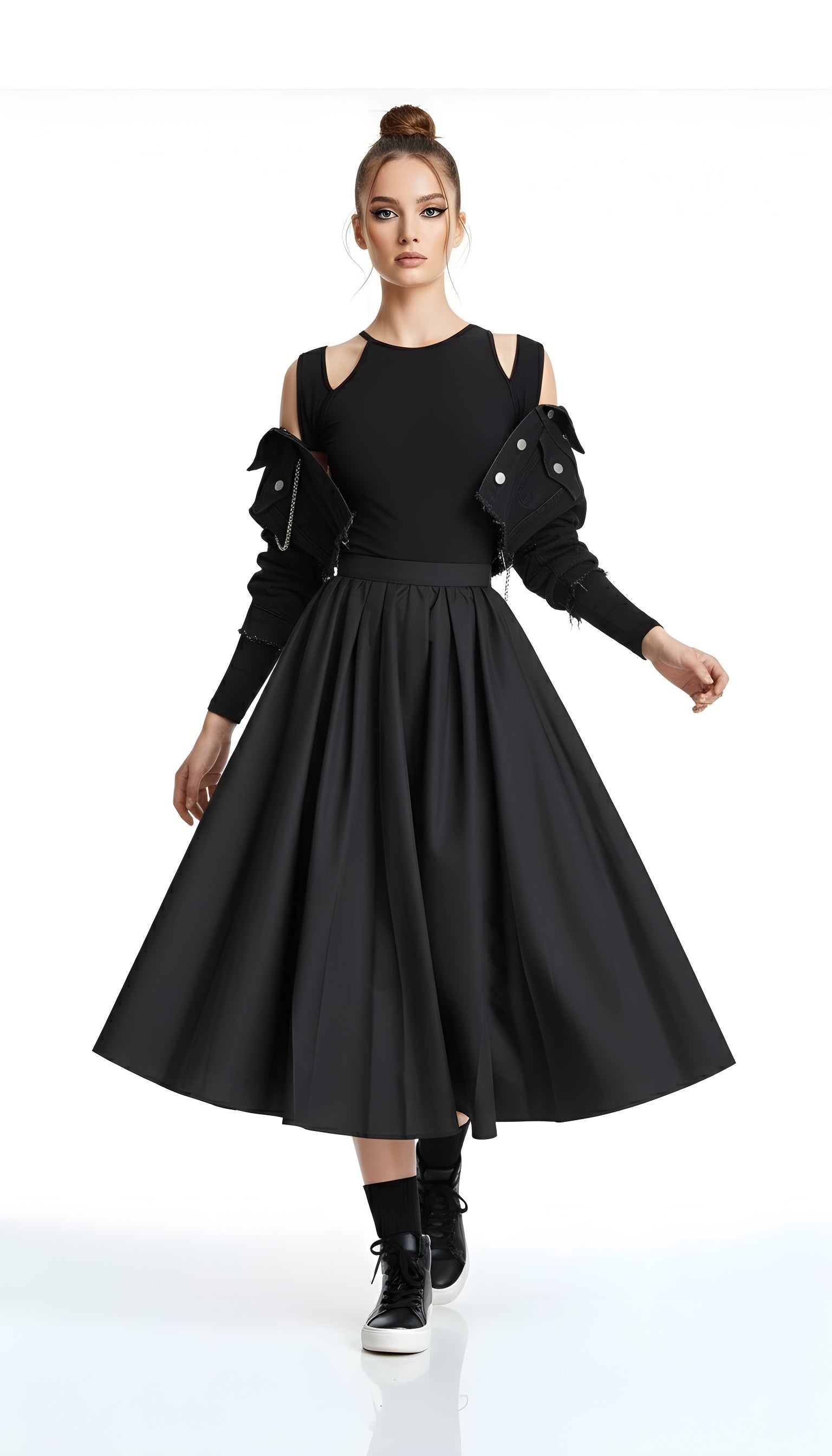 Classic High-Waist A-Line Midi Skirt