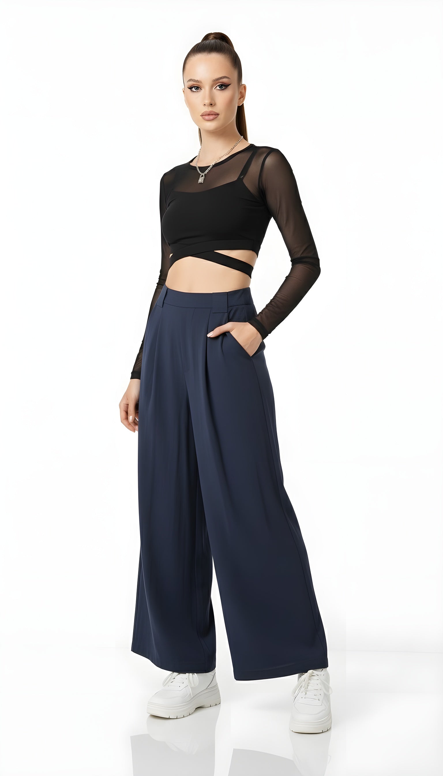 High Waist Wide fit Cropped Pants