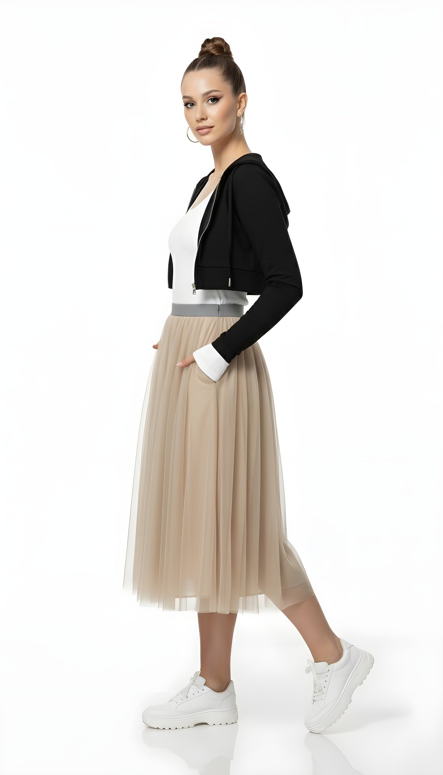 Balletcore High Waist Tulle Pleated Midi Skirt