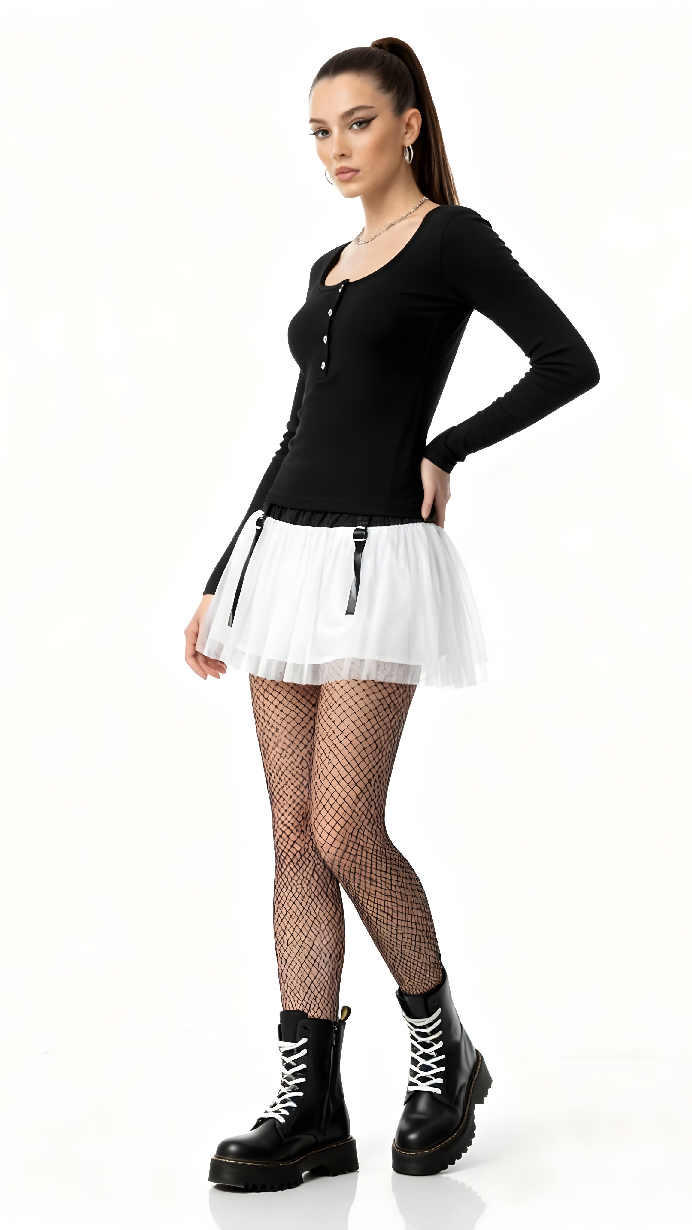 Round Neck Buttoned Long Sleeve T-Shirt