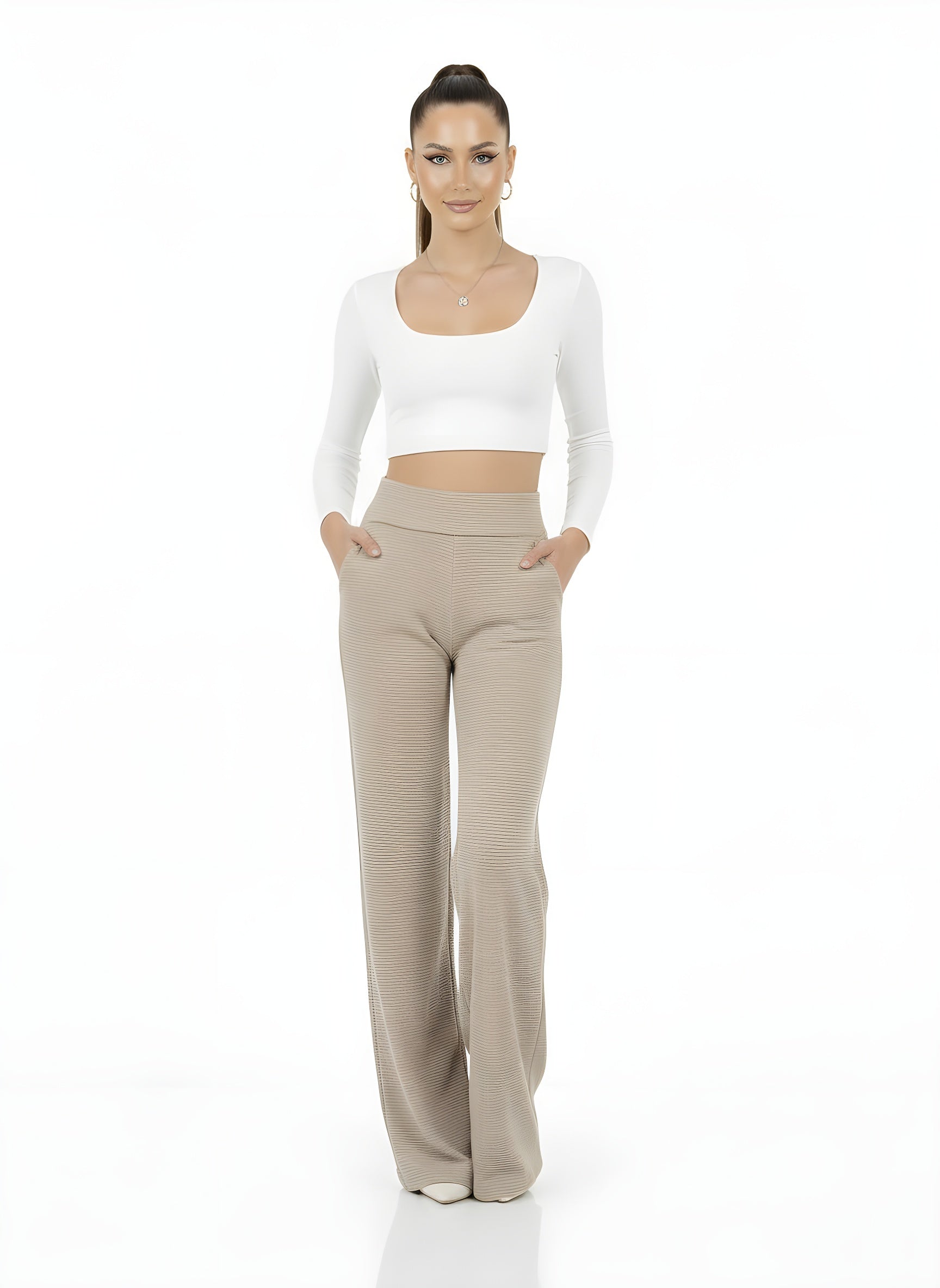 Striped High Waist Straight Pants