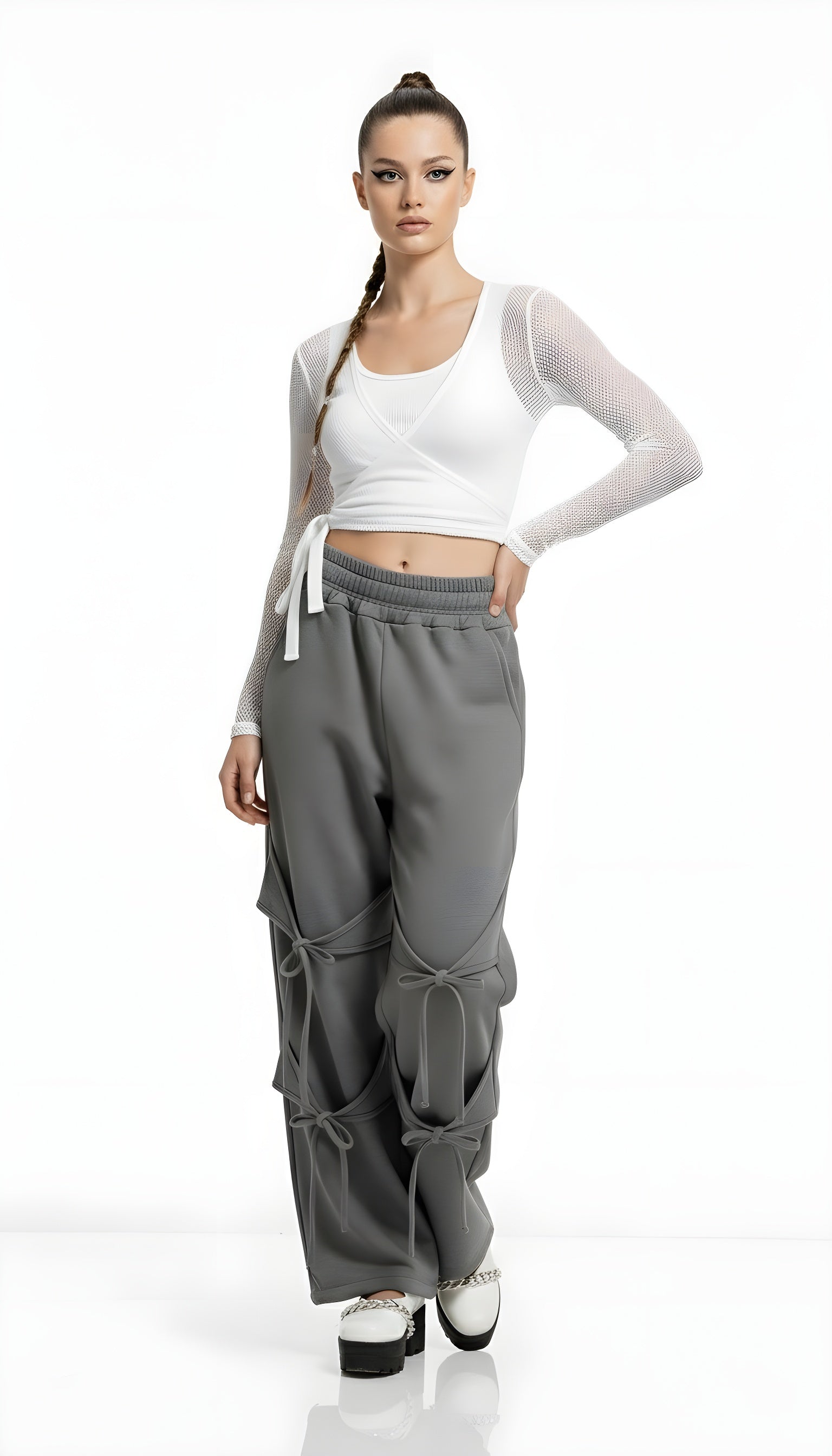 Deconstructed Strappy Wide-Leg Pants