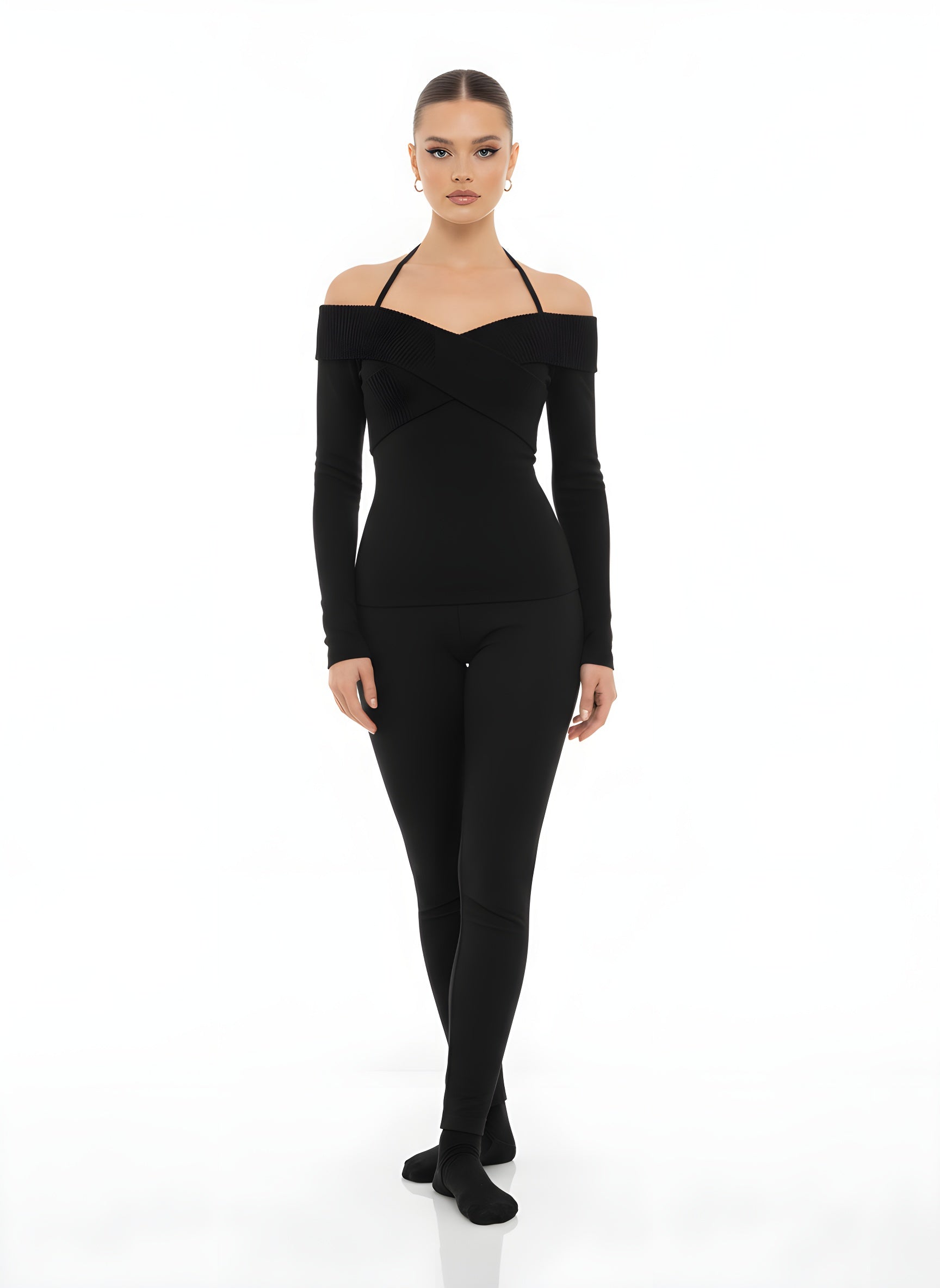 Off-Shoulder Halterneck Knit Sweater