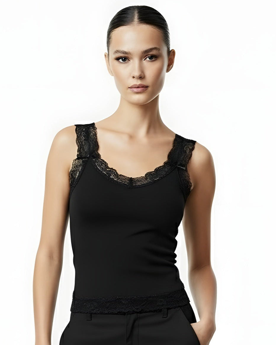 Black Lace Balletcore Camisole Top