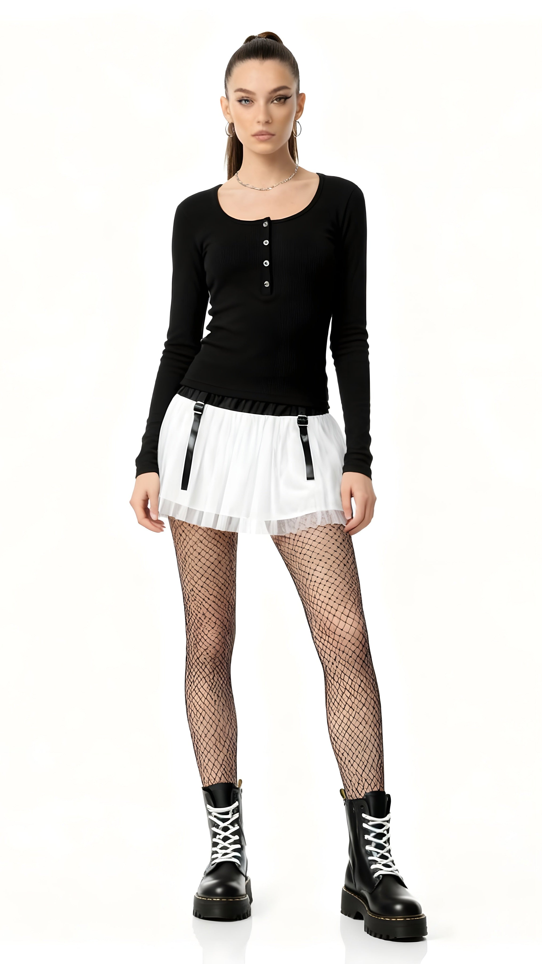 Round Neck Buttoned Long Sleeve T-Shirt