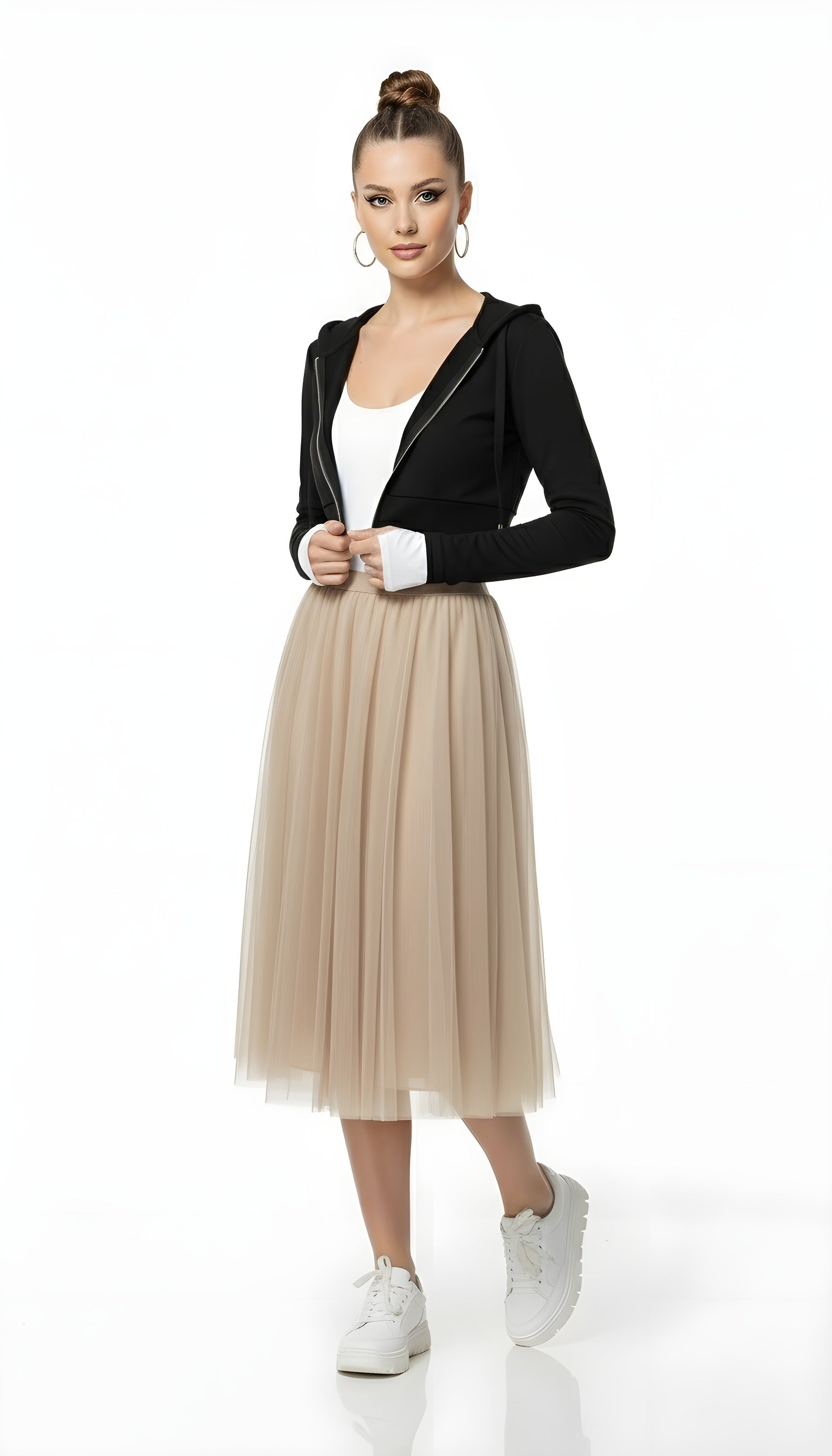 Balletcore High Waist Tulle Pleated Midi Skirt