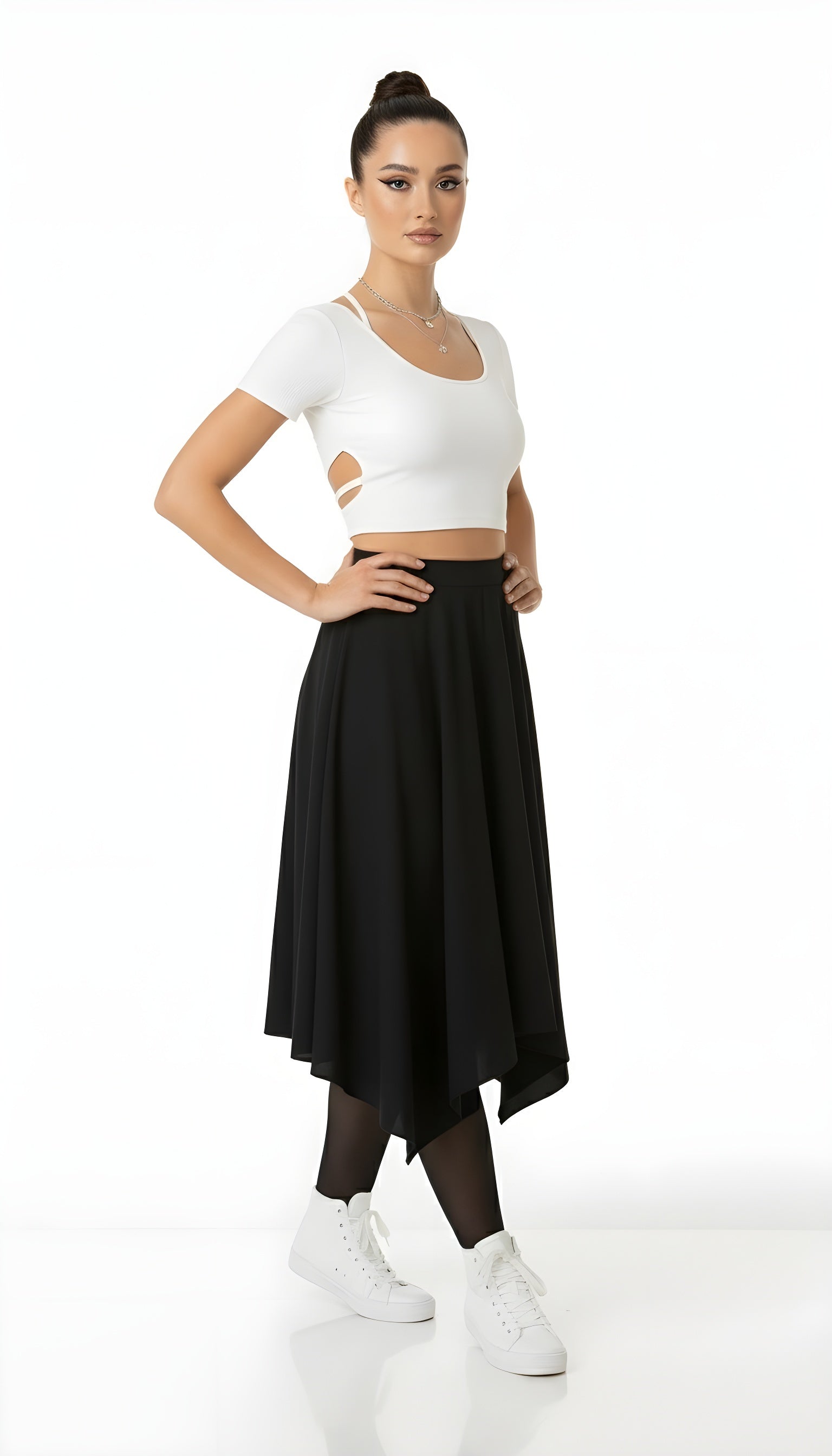 Irregular High Waist A-line Midi Skirt