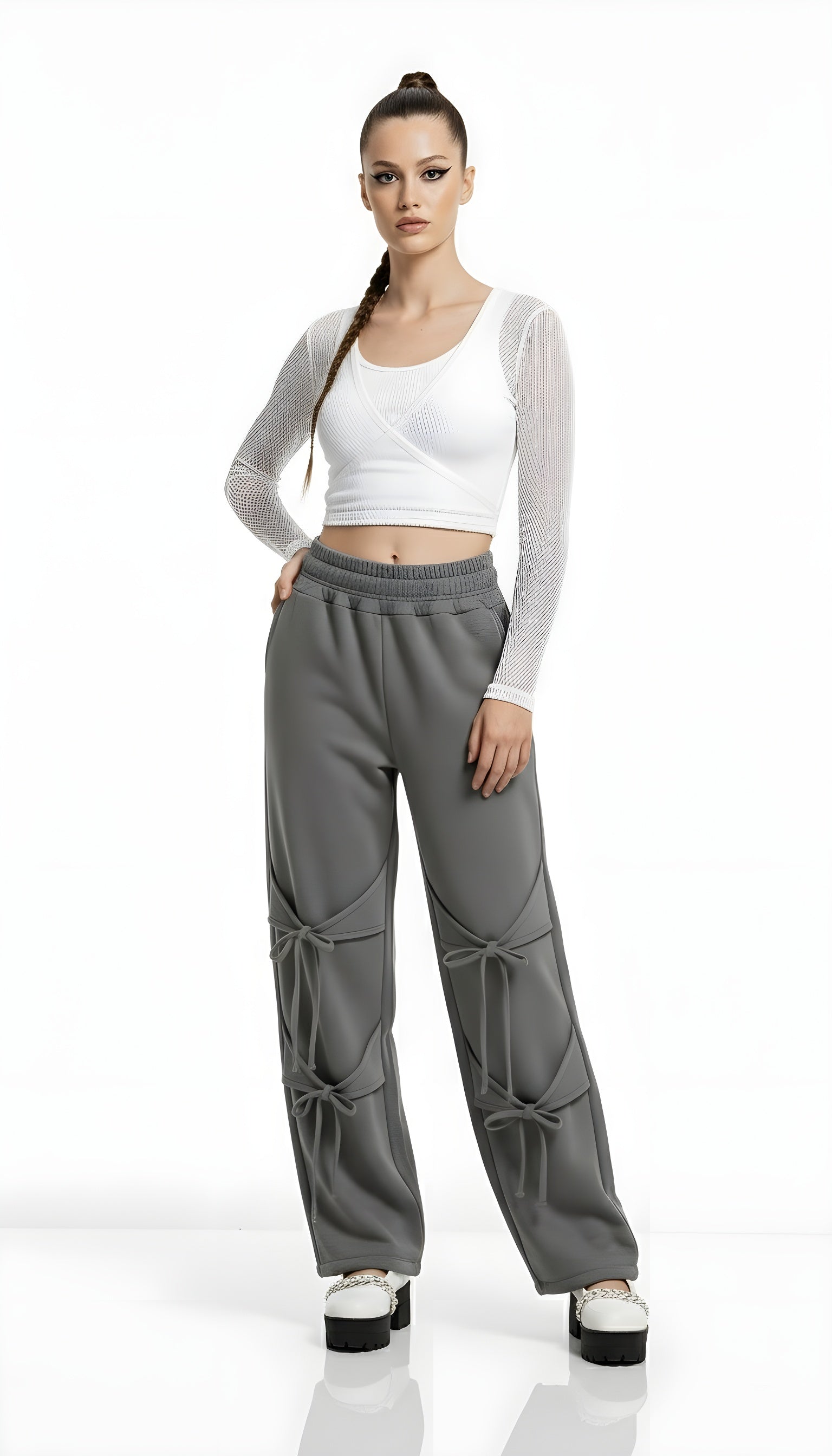 Deconstructed Strappy Wide-Leg Pants