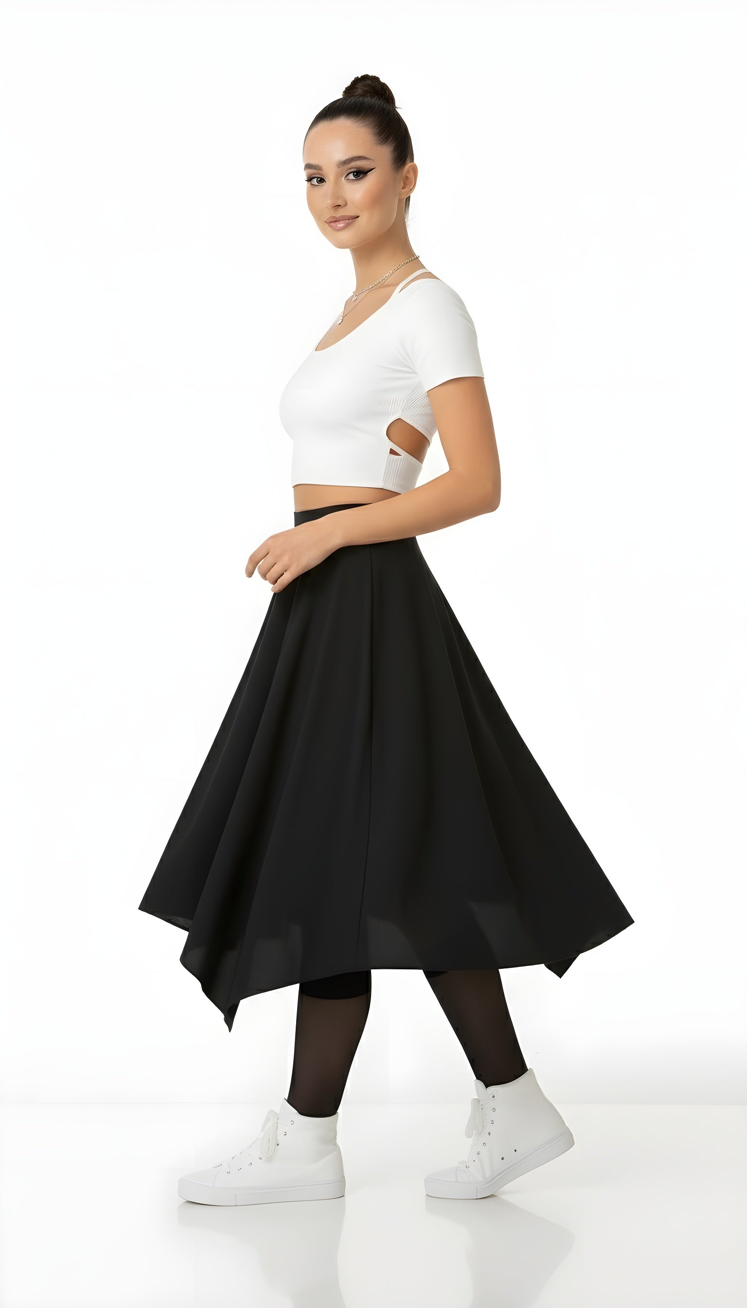 Irregular High Waist A-line Midi Skirt