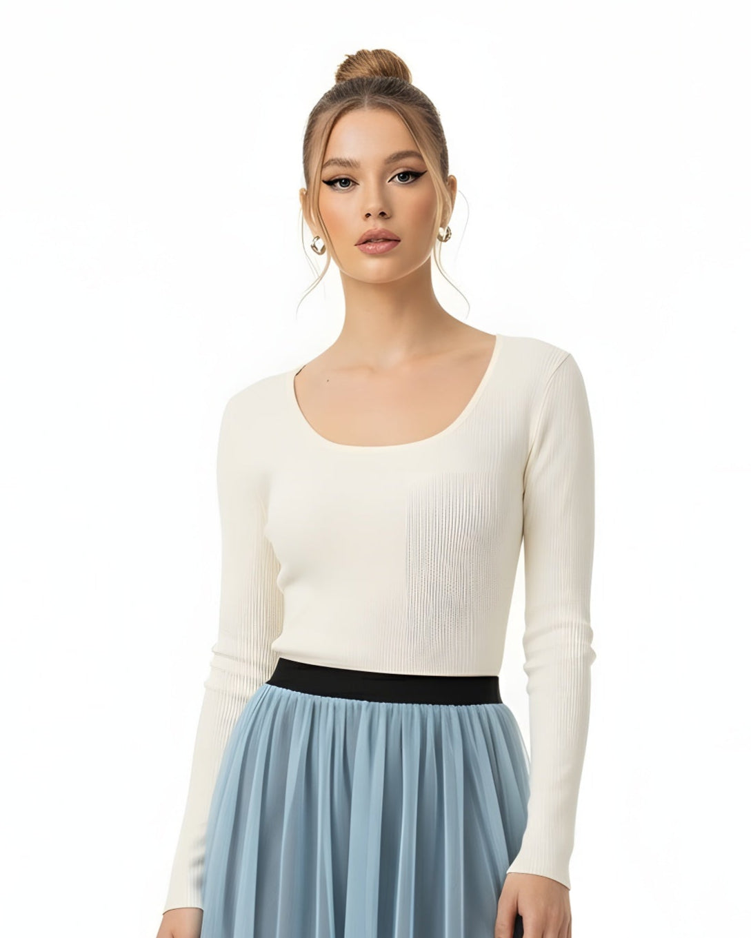 Slim Fit Ribbed Knit Long Sleeve Top