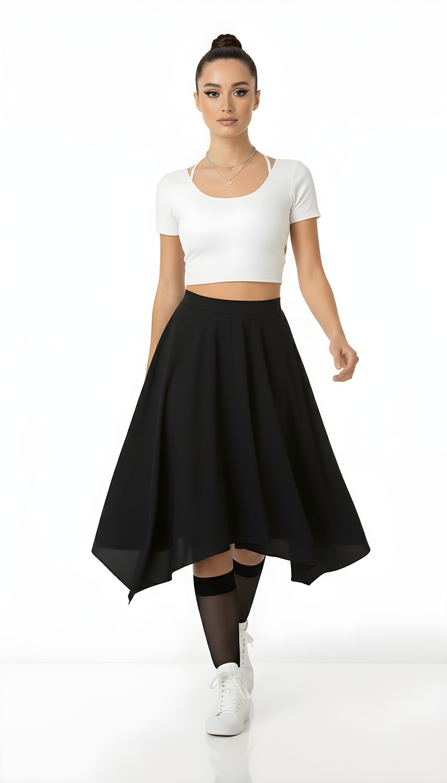 Irregular High Waist A-line Midi Skirt