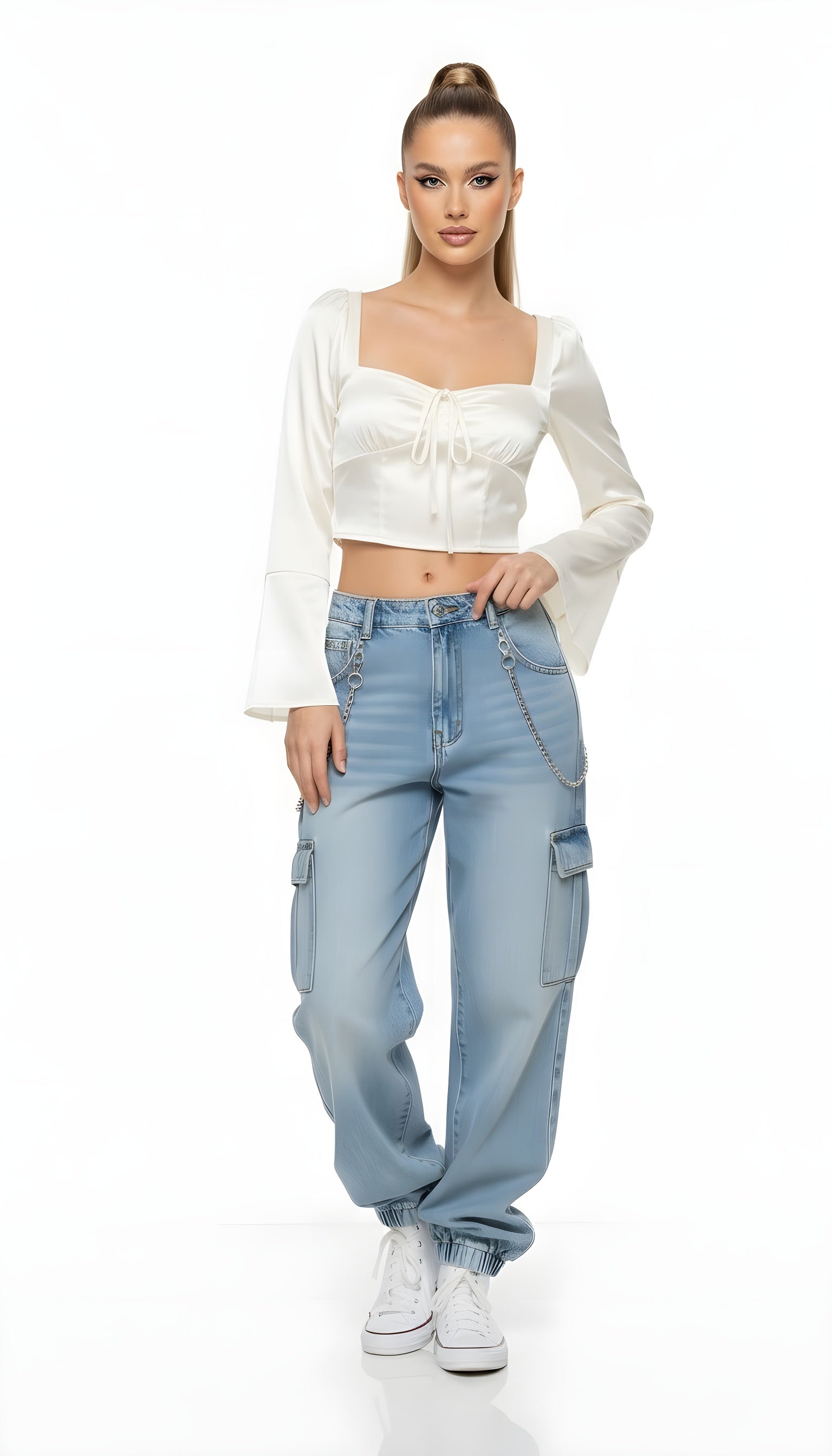 French Vintage Satin Square Neck Crop Top