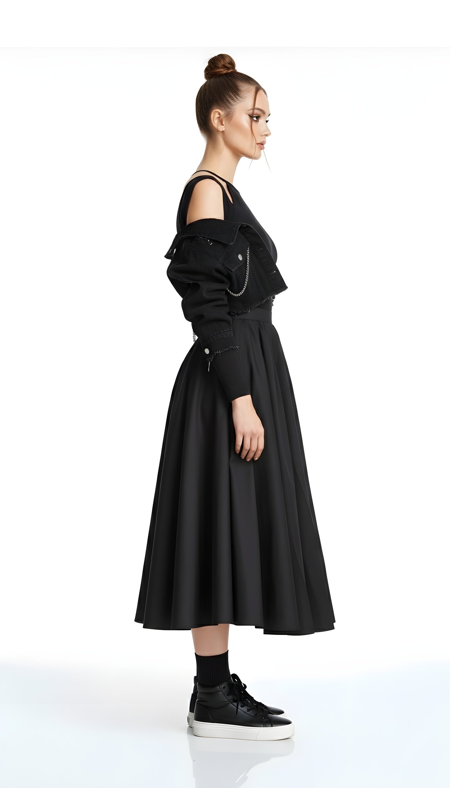 Classic High-Waist A-Line Midi Skirt