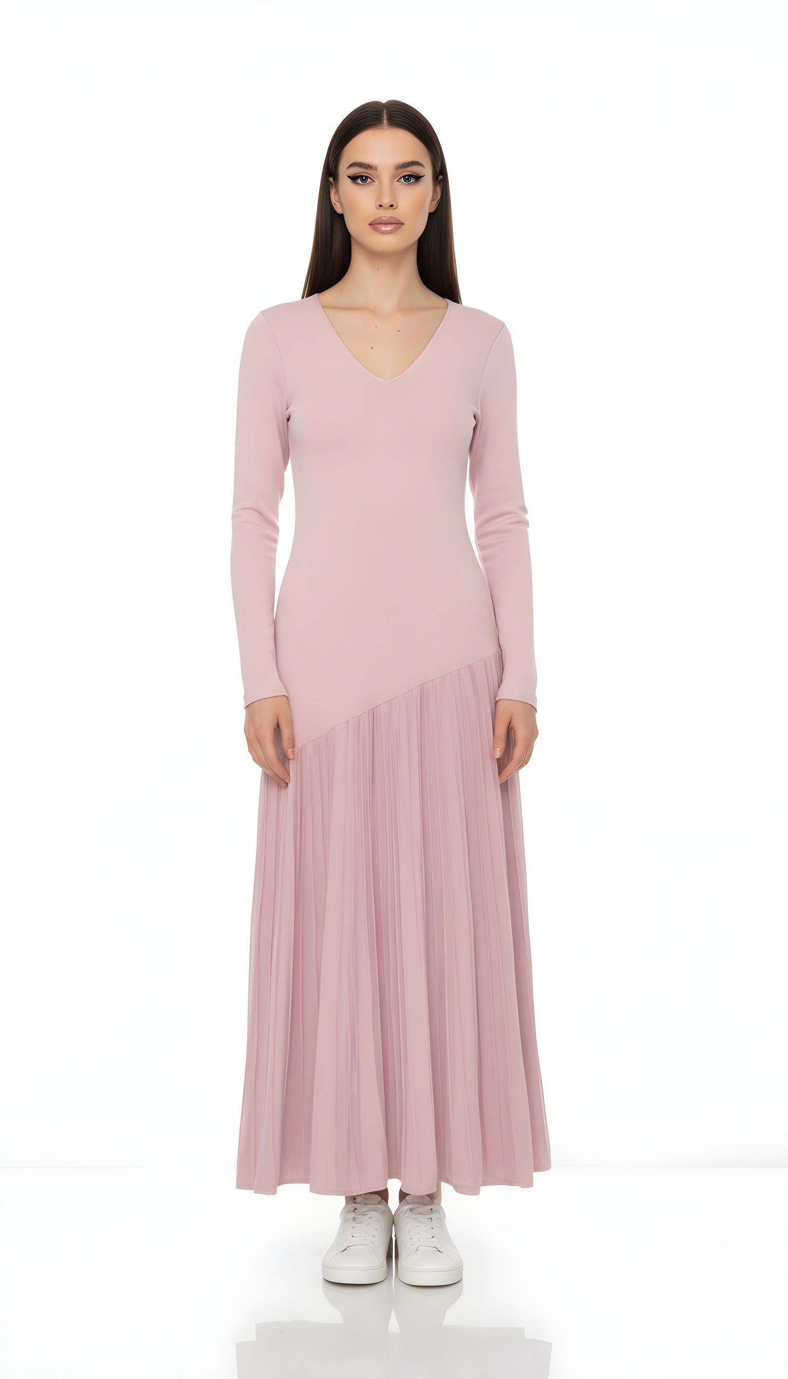 Balletcore V-Neck Pleated Knit Mermaid Dress