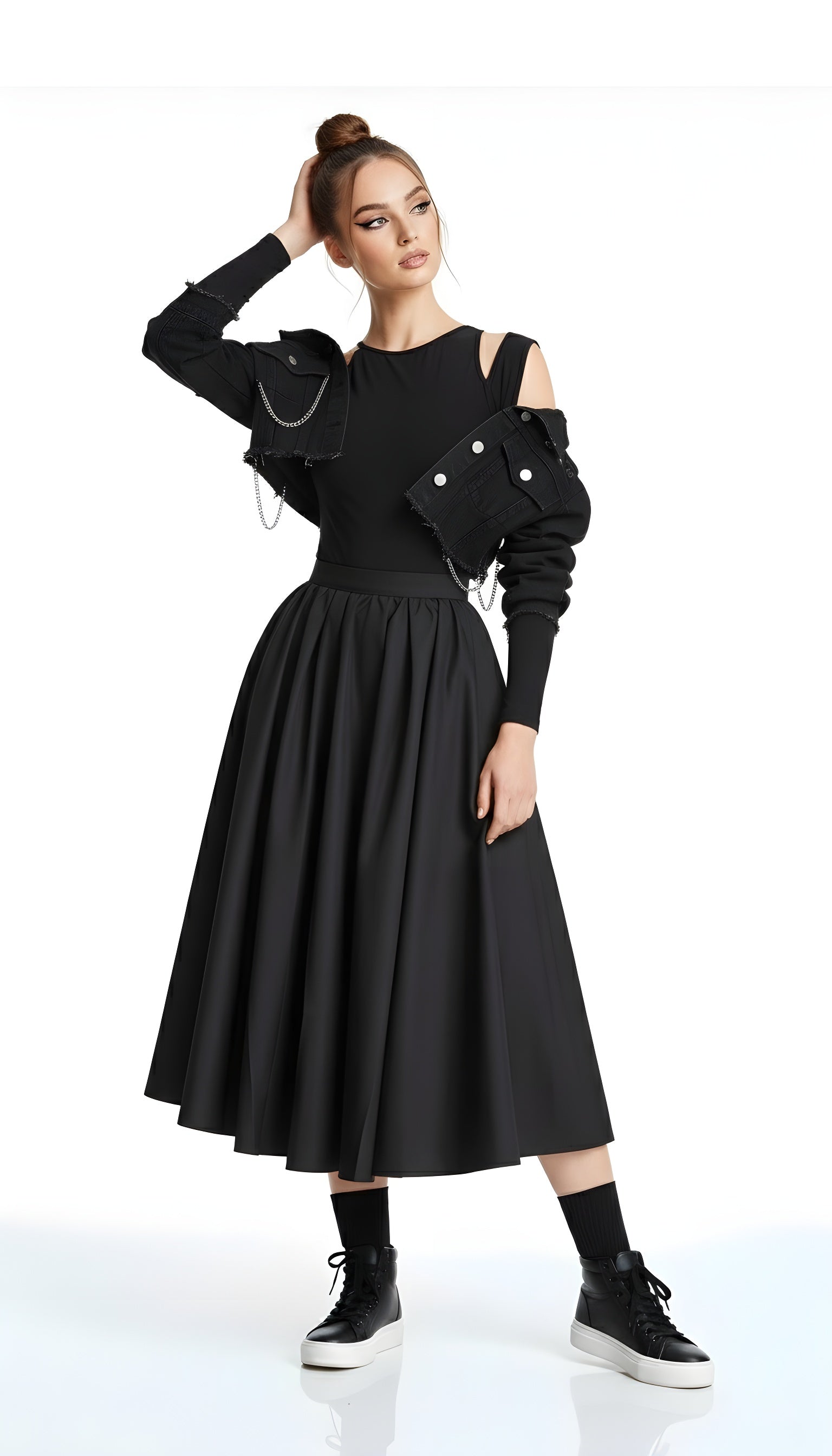 Classic High-Waist A-Line Midi Skirt