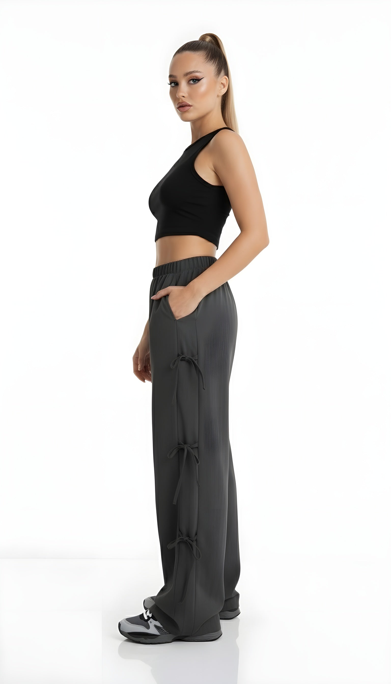 Side Tie Wide Leg Pants