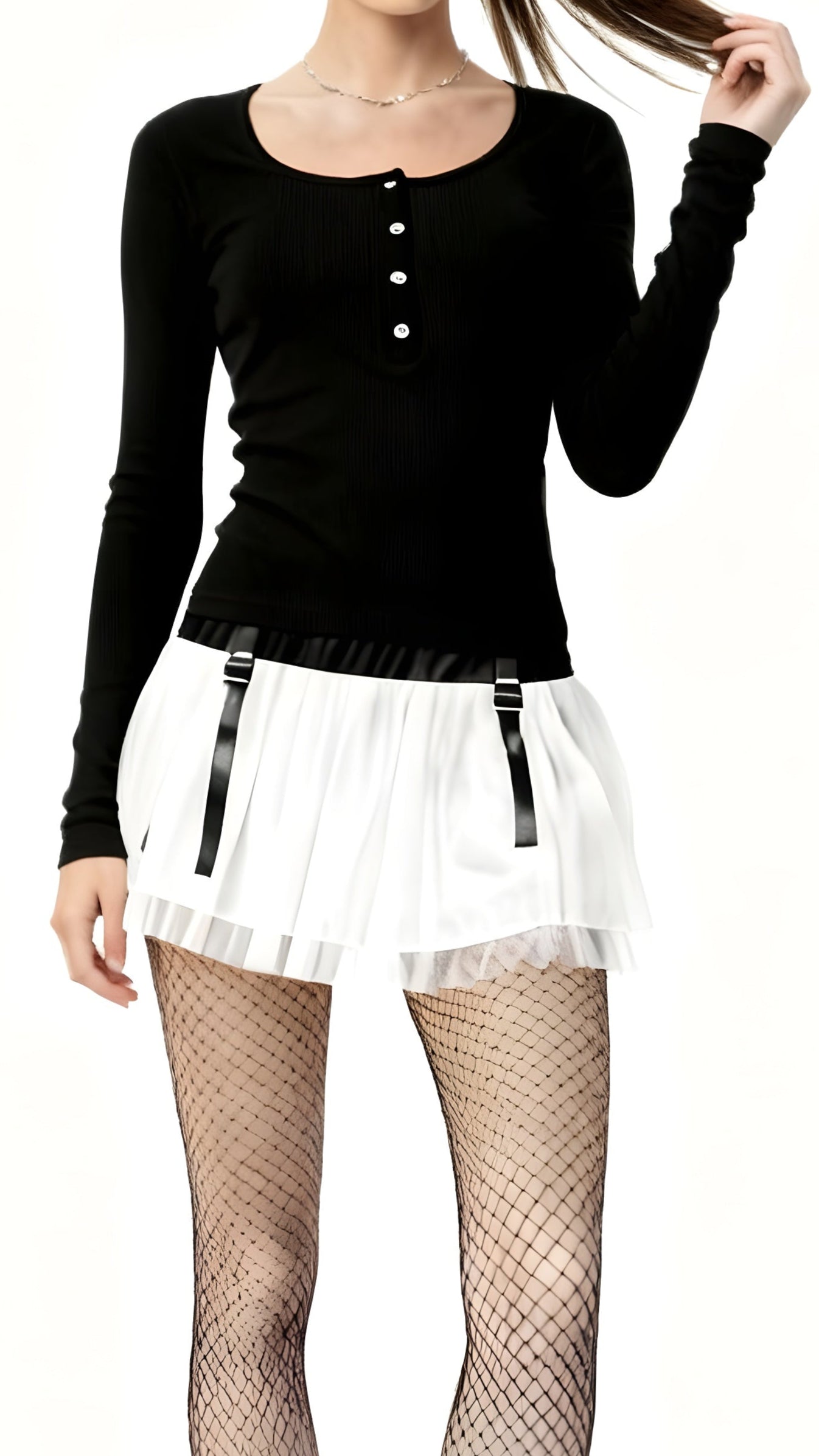 Round Neck Buttoned Long Sleeve T-Shirt