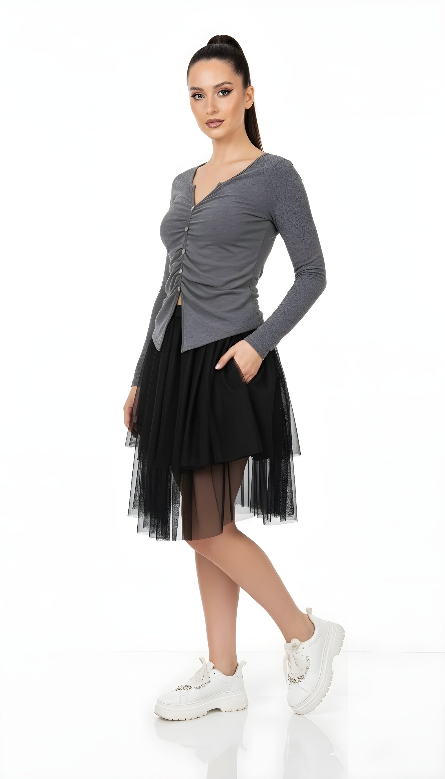 Sweet & Spicy Ruched Knit Slim Long Sleeve