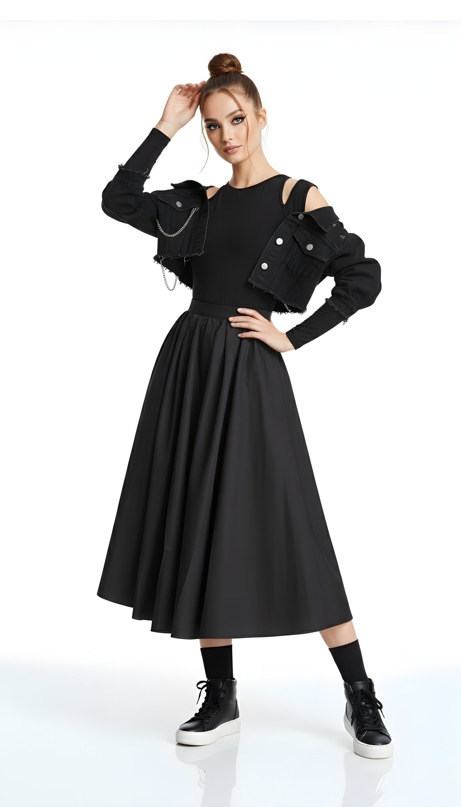 Classic High-Waist A-Line Midi Skirt