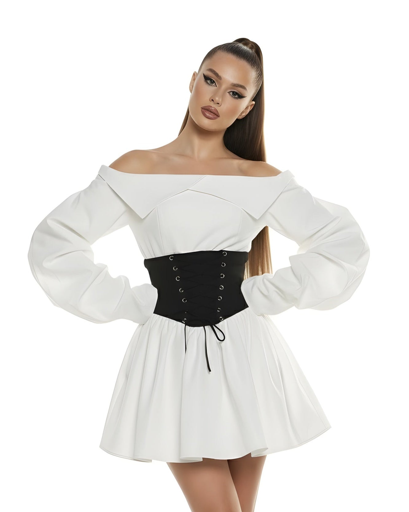 Retro Corset Waist Off-Shoulder Mini Dress