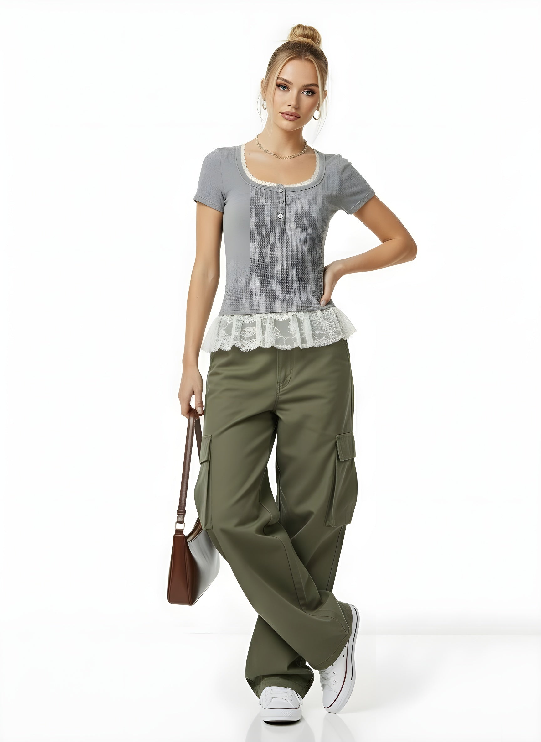 Lace-Trim Short Sleeve Top