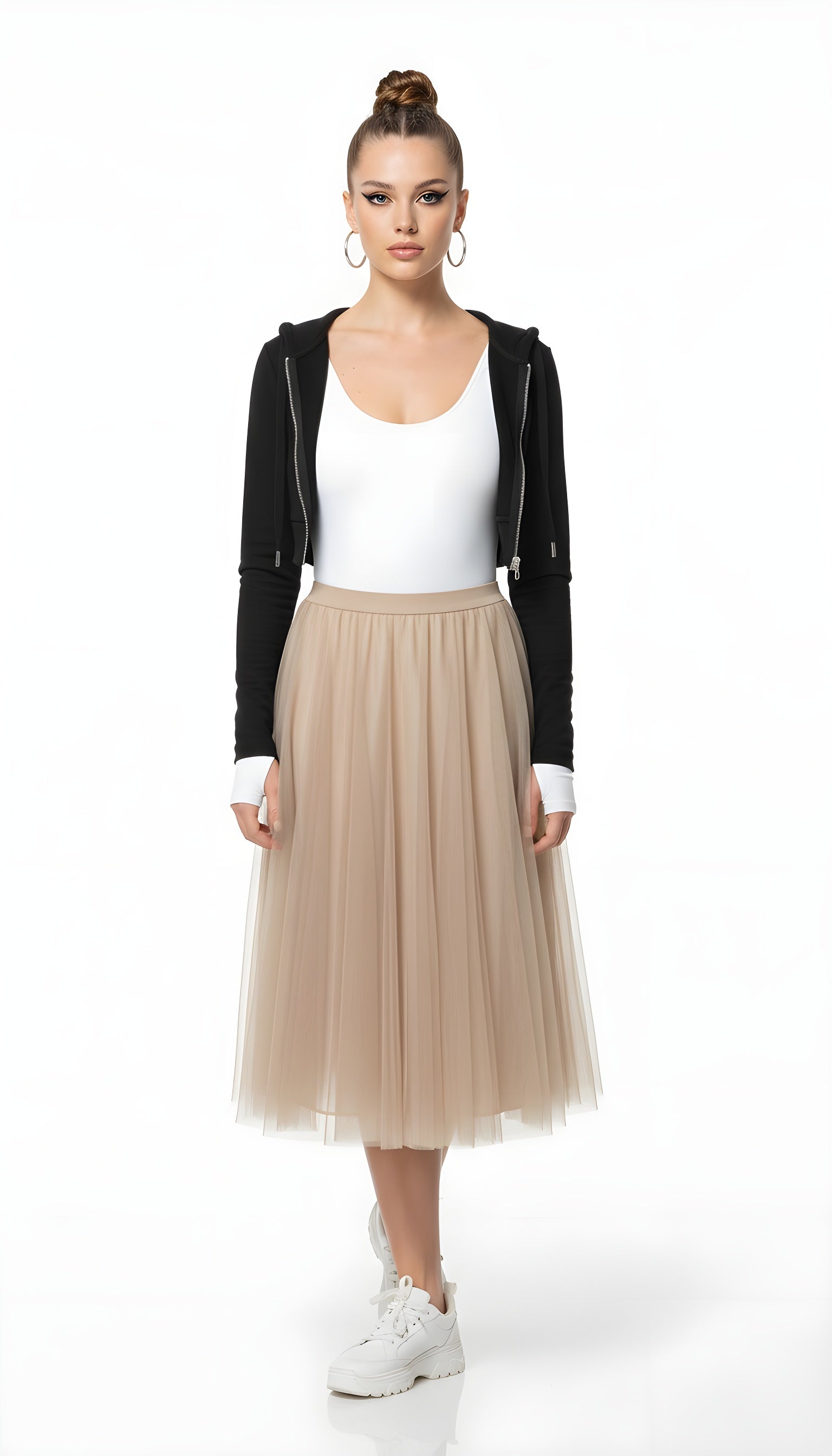 Balletcore High Waist Tulle Pleated Midi Skirt