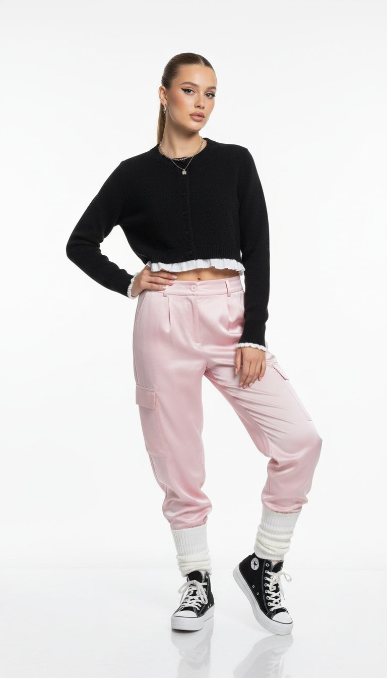 Ruffle Hem Balletcore Knit Cardigan