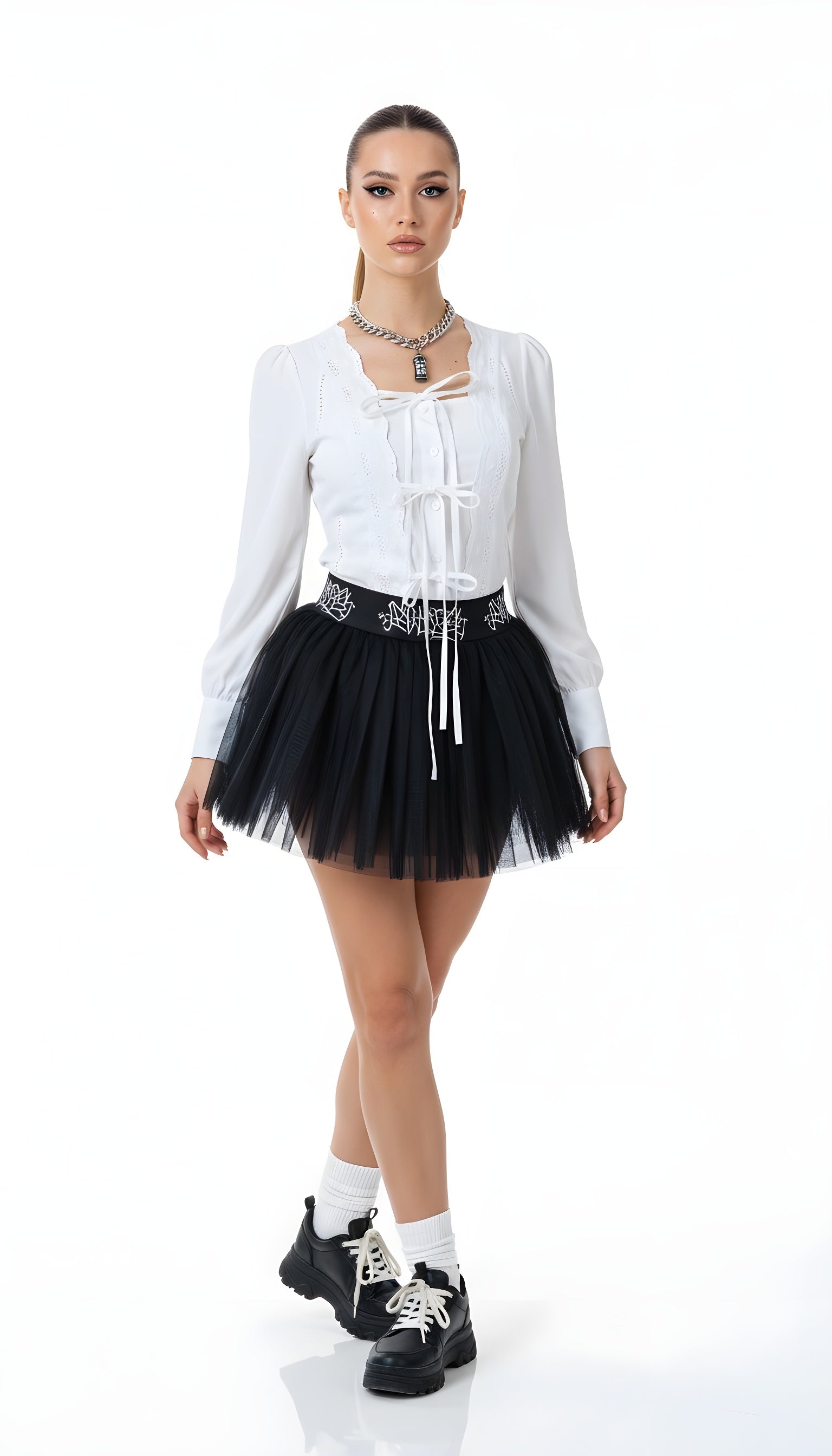 Balletcore Romantic Lace-Up Blouse