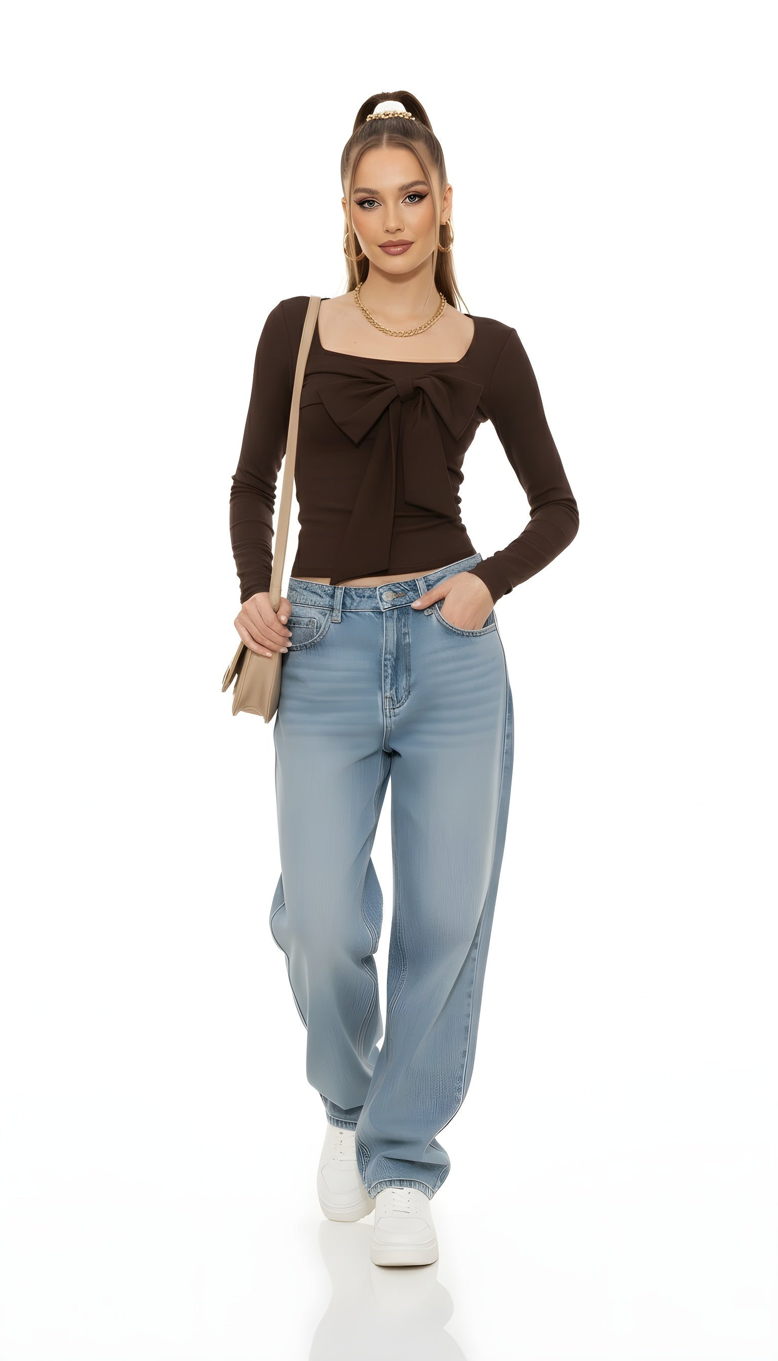 Balletcore Square Neck Bow Blouse