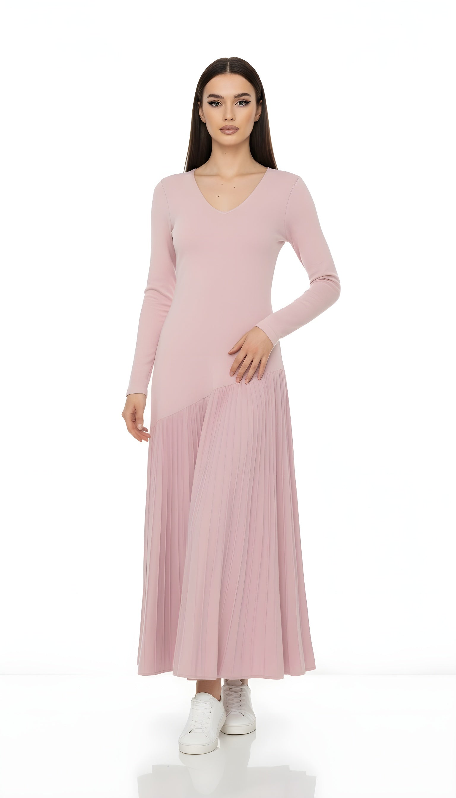 Balletcore V-Neck Pleated Knit Mermaid Dress